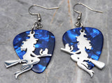 Witch on a Broomstick Stainless Steel Charm Guitar Pick Earrings - Pick Your Color