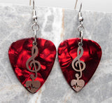 Treble Clef and Heart Heartbeat Stainless Steel Charm Guitar Pick Earrings - Pick Your Color