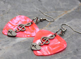 Treble Clef and Heart Heartbeat Stainless Steel Charm Guitar Pick Earrings - Pick Your Color