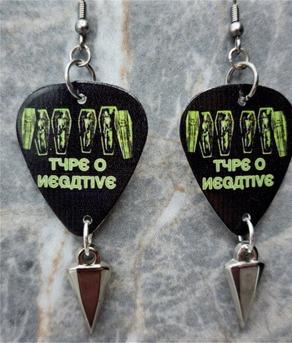 Type O Negative Coffin Guitar Pick Earrings with Spike Charm Dangles