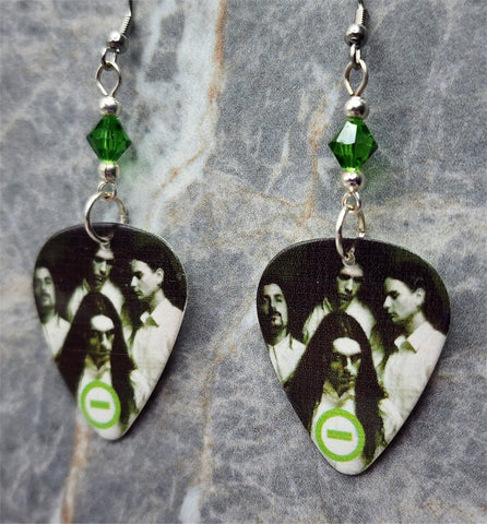 Type O Negative Guitar Pick Earrings with Green Swarovski Crystals