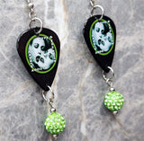 Type O Negative Bloody Kisses Guitar Pick Earrings with Green Pave Bead Dangles