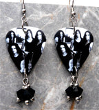 Type O Negative Guitar Pick Earrings with Black Swarovski Crystal Dangles