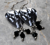 Type O Negative Guitar Pick Earrings with Black Swarovski Crystal Dangles