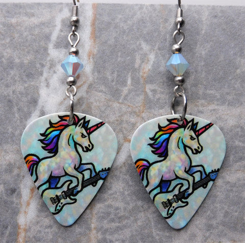Guitar Playing Unicorn Guitar Pick Earrings with ABx2 Swarovski Crystals