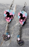 Unicorn Guitar Pick Earrings with Stainless Steel Heart Unicorn Charm and Swarovski Crystal Dangles
