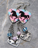 Unicorn Guitar Pick Earrings with Stainless Steel Heart Unicorn Charm and Swarovski Crystal Dangles