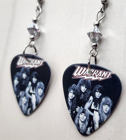 Warrant Group Picture Guitar Pick Earrings with Silver Swarovski Crystals