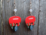 Weezer Group Picture Guitar Pick Earrings with White Swarovski Crystals