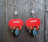 Weezer Group Picture Guitar Pick Earrings with White Swarovski Crystals