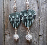 Weezer Make Believe Guitar Pick Earrings with White Pave Beads