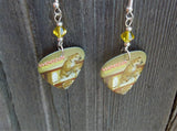 Weezer Raditude Guitar Pick Earrings with Yellow Swarovski Crystals