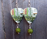 Weezer The Lion and The Witch Guitar Pick Earrings with Green Pave Beads