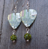 Weezer The Lion and The Witch Guitar Pick Earrings with Green Pave Beads