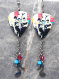 Weezer Group Picture Guitar Pick Earrings with Music Note Charm and Swarovski Crystal Dangles
