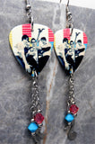 Weezer Group Picture Guitar Pick Earrings with Music Note Charm and Swarovski Crystal Dangles