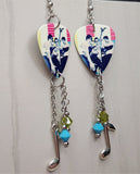 Weezer Group Picture Guitar Pick Earrings with Music Note Charm and Swarovski Crystal Dangles