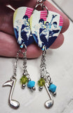 Weezer Group Picture Guitar Pick Earrings with Music Note Charm and Swarovski Crystal Dangles