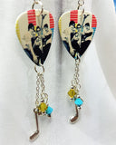 Weezer Group Picture Guitar Pick Earrings with Music Note Charm and Swarovski Crystal Dangles