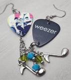 Weezer Group Picture Guitar Pick Earrings with Music Note Charm and Swarovski Crystal Dangles