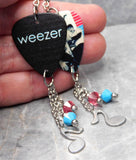 Weezer Group Picture Guitar Pick Earrings with Music Note Charm and Swarovski Crystal Dangles