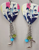 Weezer Group Picture Guitar Pick Earrings with Music Note Charm and Swarovski Crystal Dangles