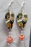 Weezer Maladroit Guitar Pick Earrings with Orange and White Stripes Pave Dangles