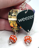 Weezer Maladroit Guitar Pick Earrings with Orange and White Stripes Pave Dangles