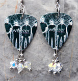 Weezer Make Believe Guitar Pick Earrings with Clear ABx2 Swarovski Crystal Dangles