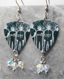 Weezer Make Believe Guitar Pick Earrings with Clear ABx2 Swarovski Crystal Dangles