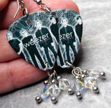 Weezer Make Believe Guitar Pick Earrings with Clear ABx2 Swarovski Crystal Dangles