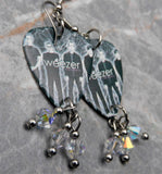 Weezer Make Believe Guitar Pick Earrings with Clear ABx2 Swarovski Crystal Dangles
