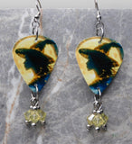 Witch in Front of the Moon Guitar Pick Earrings with Yellow Swarovski Crystal Dangles