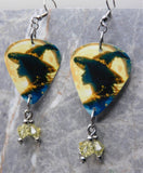 Witch in Front of the Moon Guitar Pick Earrings with Yellow Swarovski Crystal Dangles