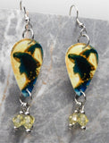Witch in Front of the Moon Guitar Pick Earrings with Yellow Swarovski Crystal Dangles