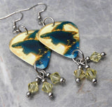 Witch in Front of the Moon Guitar Pick Earrings with Yellow Swarovski Crystal Dangles