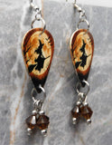 Witch on Her Broomstick Guitar Pick Earrings with Brown Swarovski Crystal Dangles