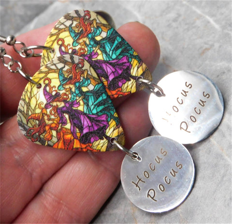 Three Beautiful Witches Guitar Pick Earrings with Hocus Pocus Stainless Steel Charms