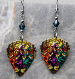 Three Beautiful Witches Guitar Pick Earrings with BiColor Burgundy and Blue Zircon Swarovski Crystals