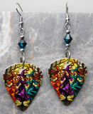 Three Beautiful Witches Guitar Pick Earrings with BiColor Burgundy and Blue Zircon Swarovski Crystals