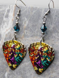 Three Beautiful Witches Guitar Pick Earrings with BiColor Burgundy and Blue Zircon Swarovski Crystals