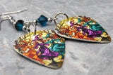 Three Beautiful Witches Guitar Pick Earrings with BiColor Burgundy and Blue Zircon Swarovski Crystals