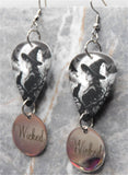 Witch with a Black Cat and Bats Guitar Pick Earrings with Wicked Stainless Steel Charms