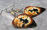 Witch on Her Broomstick Guitar Pick Earrings with Silk Swarovski Crystals