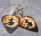 Witch on Her Broomstick Guitar Pick Earrings with Silk Swarovski Crystals