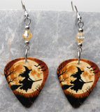 Witch on Her Broomstick Guitar Pick Earrings with Silk Swarovski Crystals