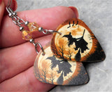 Witch on Her Broomstick Guitar Pick Earrings with Silk Swarovski Crystals