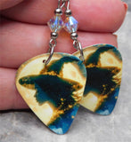 Witch in Front of the Moon Guitar Pick Earrings with ABx2 Swarovski Crystals