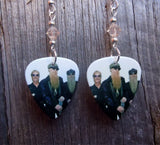 ZZ Top Group Picture Guitar Pick Earrings with Golden Shadow Swarovski Crystals