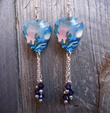 ZZ Top Recycler Guitar Pick Earrings with Dark Indigo Swarovski Crystal Dangles